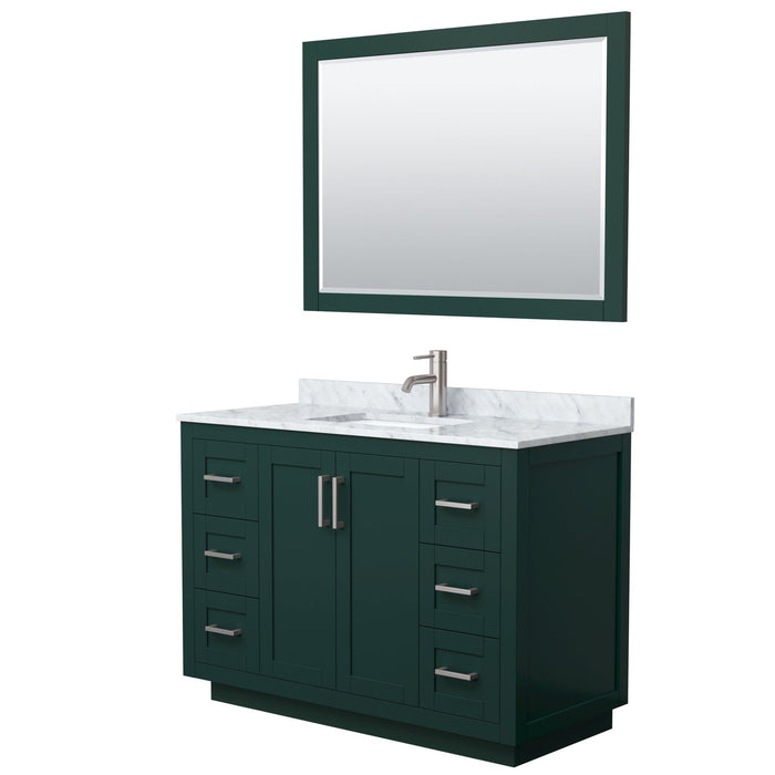Wyndham Collection Miranda 48 Inch Single Bathroom Vanity in Green, White Carrara Marble Countertop, Undermount Square Sink