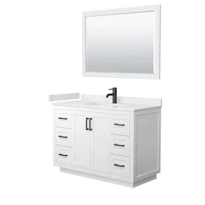 Wyndham Collection Miranda 48 Inch Single Bathroom Vanity in White, White Cultured Marble Countertop, Undermount Square Sink