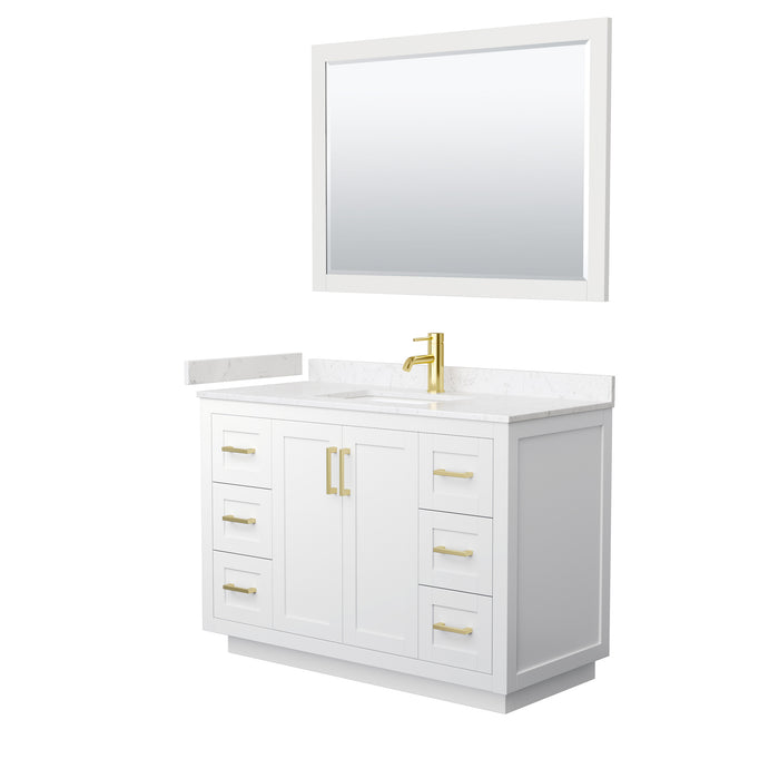 Wyndham Collection Miranda 48 Inch Single Bathroom Vanity in White, Carrara Cultured Marble Countertop, Undermount Square Sink