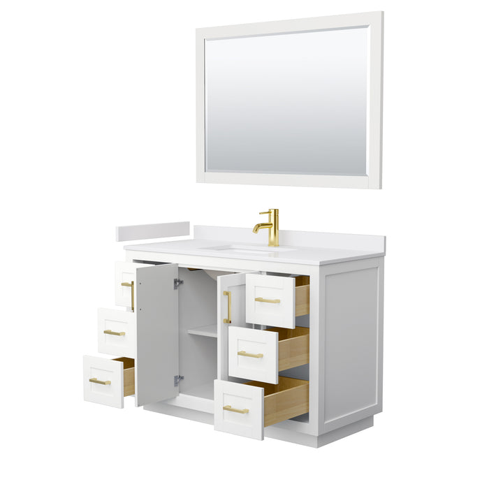 Wyndham Collection Miranda 48 Inch Single Bathroom Vanity in White, White Cultured Marble Countertop, Undermount Square Sink