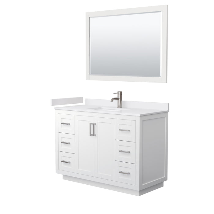 Wyndham Collection Miranda 48 Inch Single Bathroom Vanity in White, White Cultured Marble Countertop, Undermount Square Sink