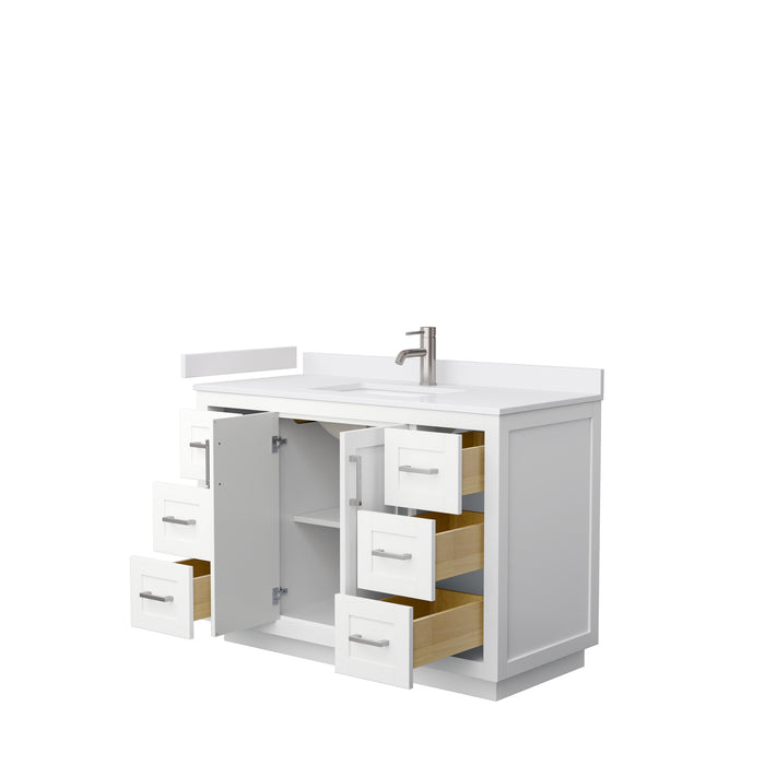 Wyndham Collection Miranda 48 Inch Single Bathroom Vanity in White, White Cultured Marble Countertop, Undermount Square Sink