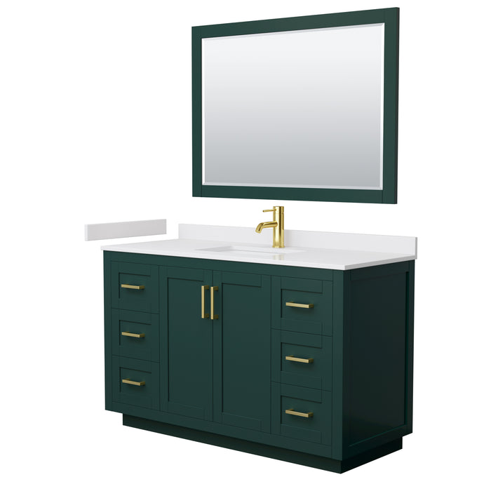Wyndham Collection Miranda 54 Inch Single Bathroom Vanity in Green, White Cultured Marble Countertop, Undermount Square Sink