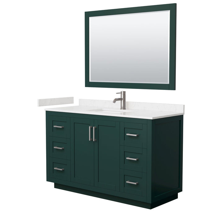 Wyndham Collection Miranda 54 Inch Single Bathroom Vanity in Green, Carrara Cultured Marble Countertop, Undermount Square Sink