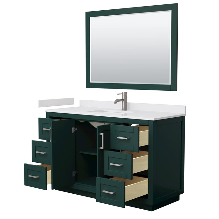 Wyndham Collection Miranda 54 Inch Single Bathroom Vanity in Green, White Cultured Marble Countertop, Undermount Square Sink