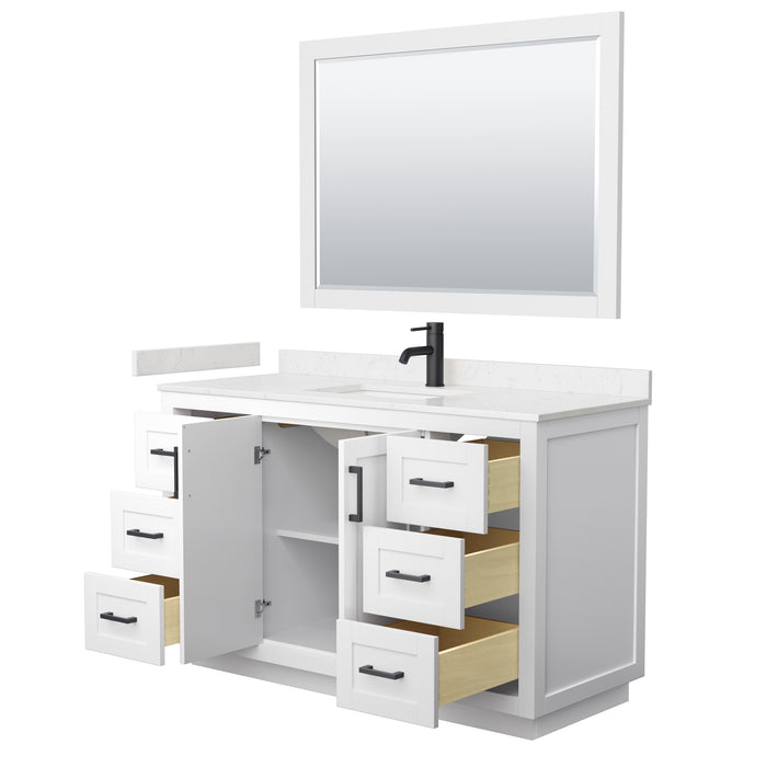 Wyndham Collection Miranda 54 Inch Single Bathroom Vanity in White, Carrara Cultured Marble Countertop, Undermount Square Sink