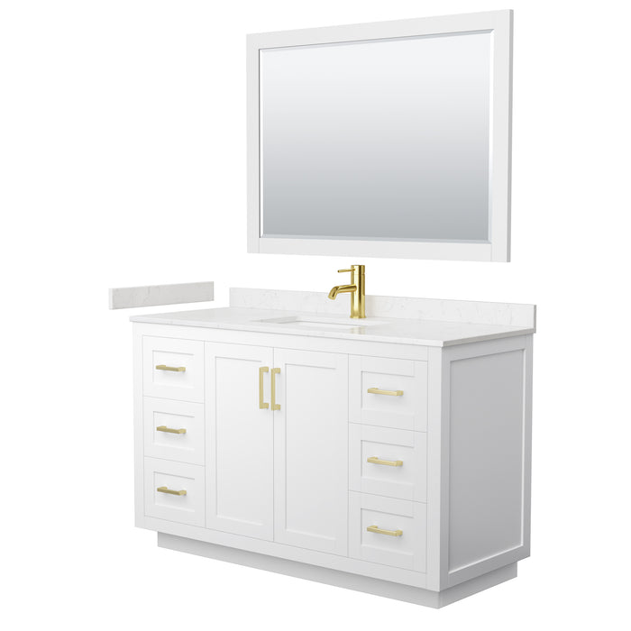 Wyndham Collection Miranda 54 Inch Single Bathroom Vanity in White, Carrara Cultured Marble Countertop, Undermount Square Sink