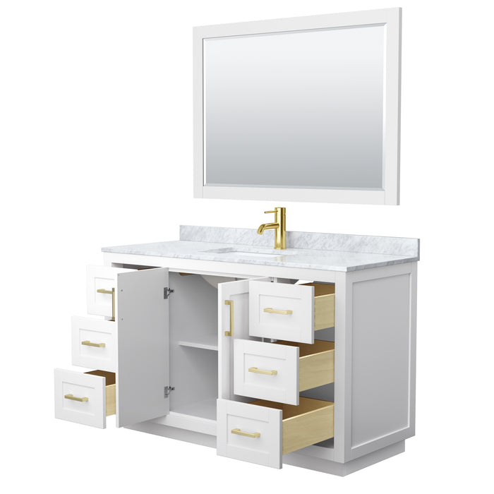 Wyndham Collection Miranda 54 Inch Single Bathroom Vanity in White, White Carrara Marble Countertop, Undermount Square Sink