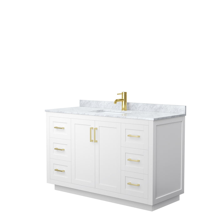 Wyndham Collection Miranda 54 Inch Single Bathroom Vanity in White, White Carrara Marble Countertop, Undermount Square Sink