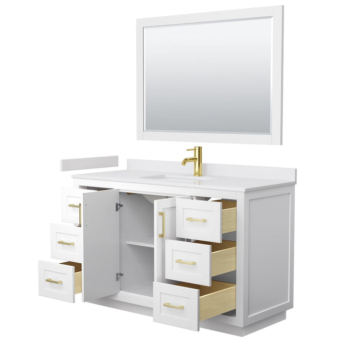 Wyndham Collection Miranda 54 Inch Single Bathroom Vanity in White, White Cultured Marble Countertop, Undermount Square Sink