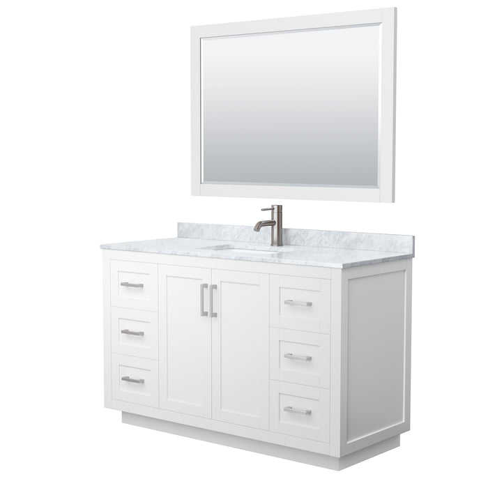 Wyndham Collection Miranda 54 Inch Single Bathroom Vanity in White, White Carrara Marble Countertop, Undermount Square Sink