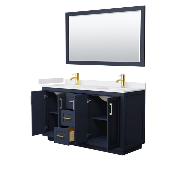 Wyndham Collection Miranda 60 Inch Double Bathroom Vanity in Dark Blue, White Cultured Marble Countertop, Undermount Square Sinks