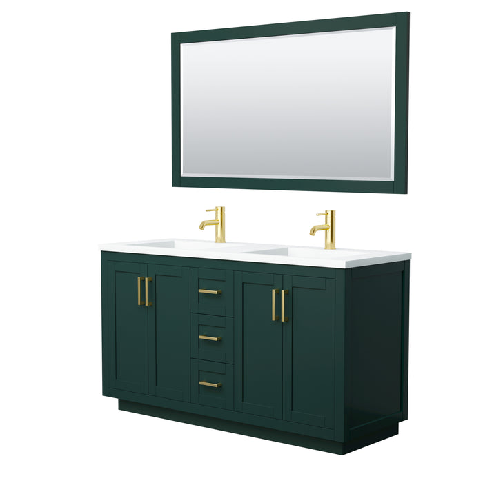 Wyndham Collection Miranda 60 Inch Double Bathroom Vanity in Green, 1.25 Inch Thick Matte White Solid Surface Countertop, Integrated Sinks