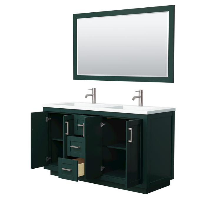 Wyndham Collection Miranda 60 Inch Double Bathroom Vanity in Green, 1.25 Inch Thick Matte White Solid Surface Countertop, Integrated Sinks