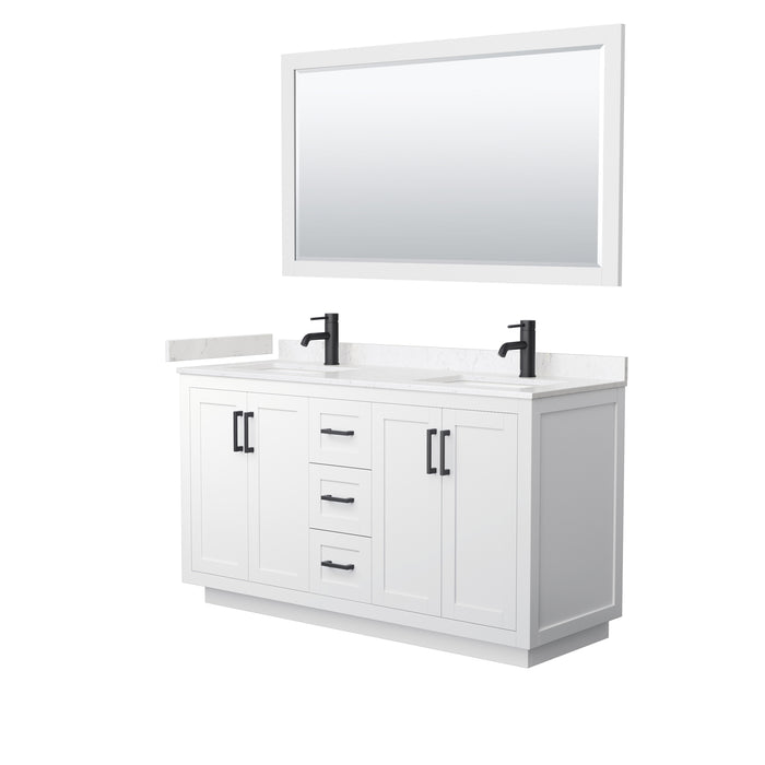 Wyndham Collection Miranda 60 Inch Double Bathroom Vanity in White, Carrara Cultured Marble Countertop, Undermount Square Sinks