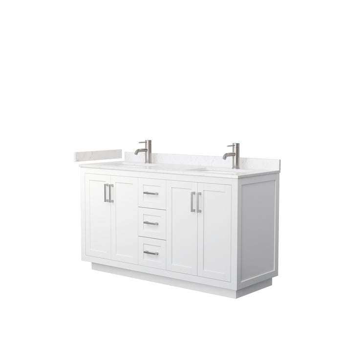 Wyndham Collection Miranda 60 Inch Double Bathroom Vanity in White, Carrara Cultured Marble Countertop, Undermount Square Sinks