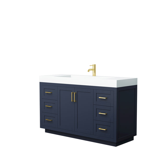 Wyndham Collection Miranda 60 Inch Single Bathroom Vanity in Dark Blue, 4 Inch Thick Matte White Solid Surface Countertop, Integrated Sink
