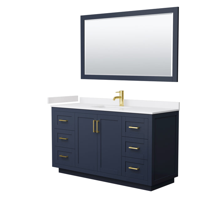 Wyndham Collection Miranda 60 Inch Single Bathroom Vanity in Dark Blue, White Cultured Marble Countertop, Undermount Square Sink