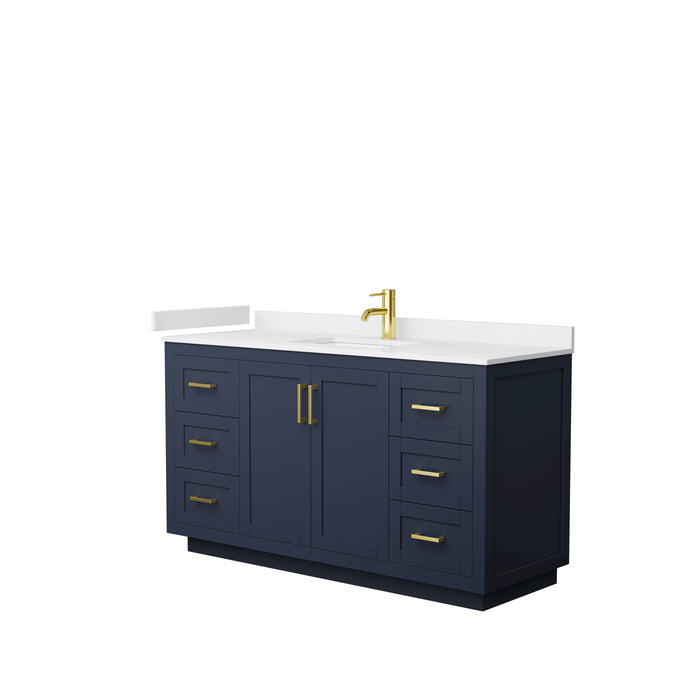 Wyndham Collection Miranda 60 Inch Single Bathroom Vanity in Dark Blue, White Cultured Marble Countertop, Undermount Square Sink