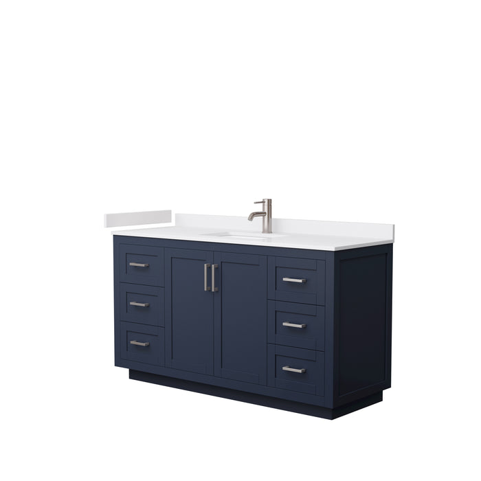 Wyndham Collection Miranda 60 Inch Single Bathroom Vanity in Dark Blue, White Cultured Marble Countertop, Undermount Square Sink