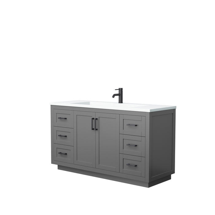 Wyndham Collection Miranda 60 Inch Single Bathroom Vanity in Dark Gray, 1.25 Inch Thick Matte White Solid Surface Countertop, Integrated Sink