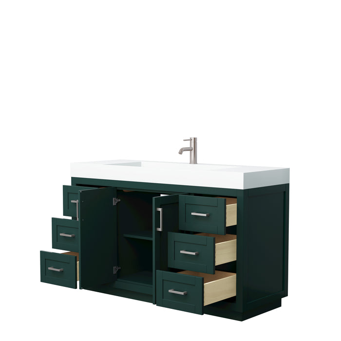 Wyndham Collection Miranda 60 Inch Single Bathroom Vanity in Green, 4 Inch Thick Matte White Solid Surface Countertop, Integrated Sink