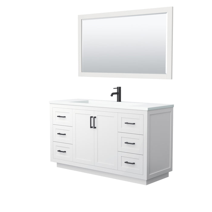 Wyndham Collection Miranda 60 Inch Single Bathroom Vanity in White, 1.25 Inch Thick Matte White Solid Surface Countertop, Integrated Sink