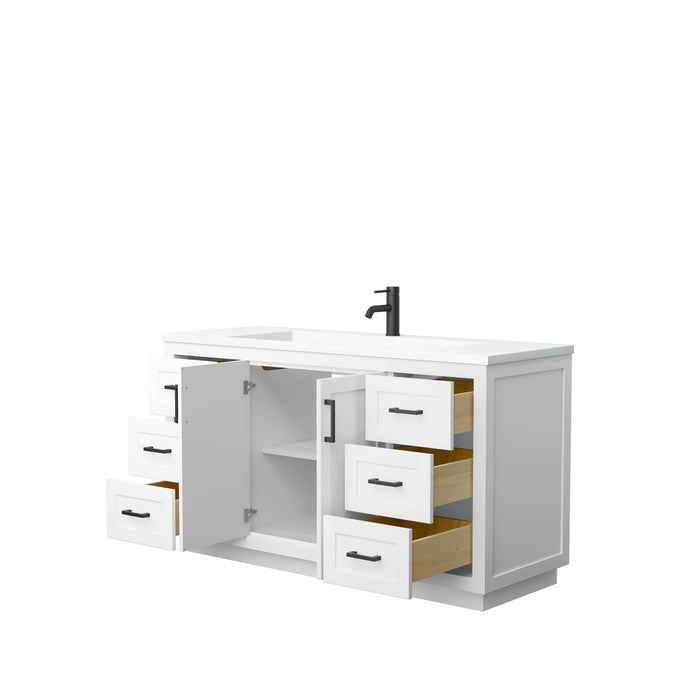 Wyndham Collection Miranda 60 Inch Single Bathroom Vanity in White, 1.25 Inch Thick Matte White Solid Surface Countertop, Integrated Sink