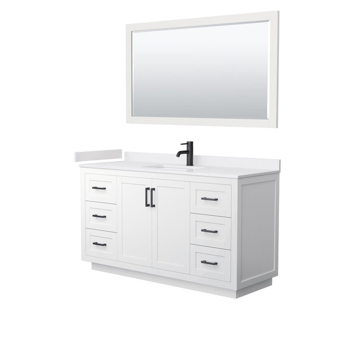 Wyndham Collection Miranda 60 Inch Single Bathroom Vanity in White, White Cultured Marble Countertop, Undermount Square Sink