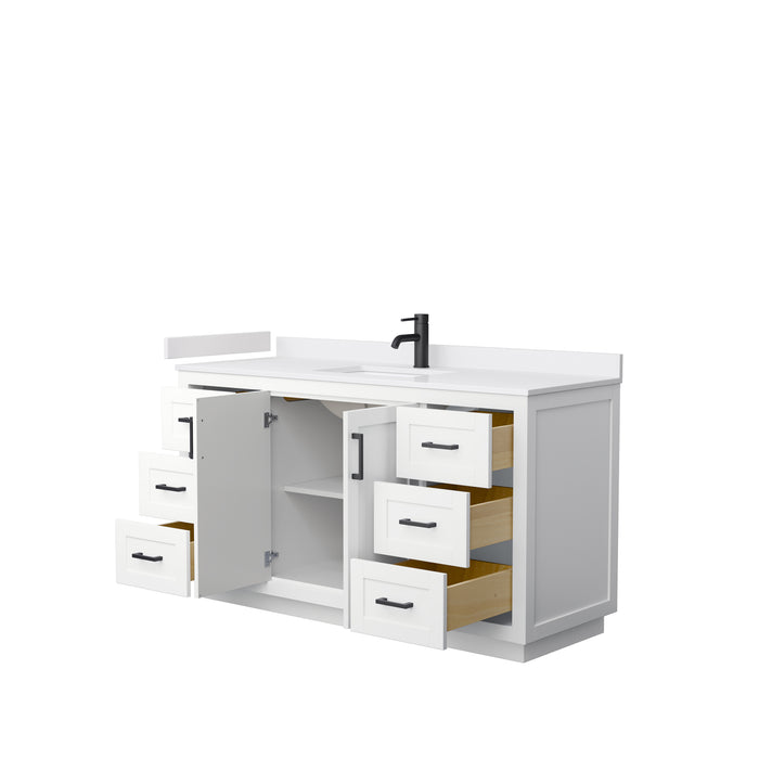 Wyndham Collection Miranda 60 Inch Single Bathroom Vanity in White, White Cultured Marble Countertop, Undermount Square Sink