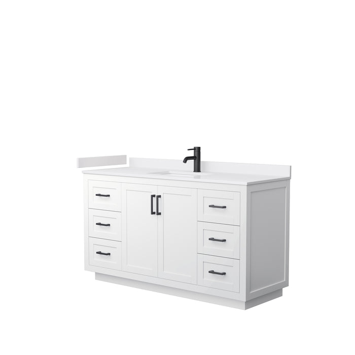 Wyndham Collection Miranda 60 Inch Single Bathroom Vanity in White, White Cultured Marble Countertop, Undermount Square Sink