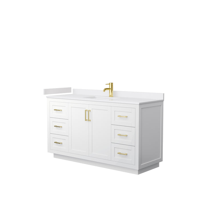 Wyndham Collection Miranda 60 Inch Single Bathroom Vanity in White, White Cultured Marble Countertop, Undermount Square Sink