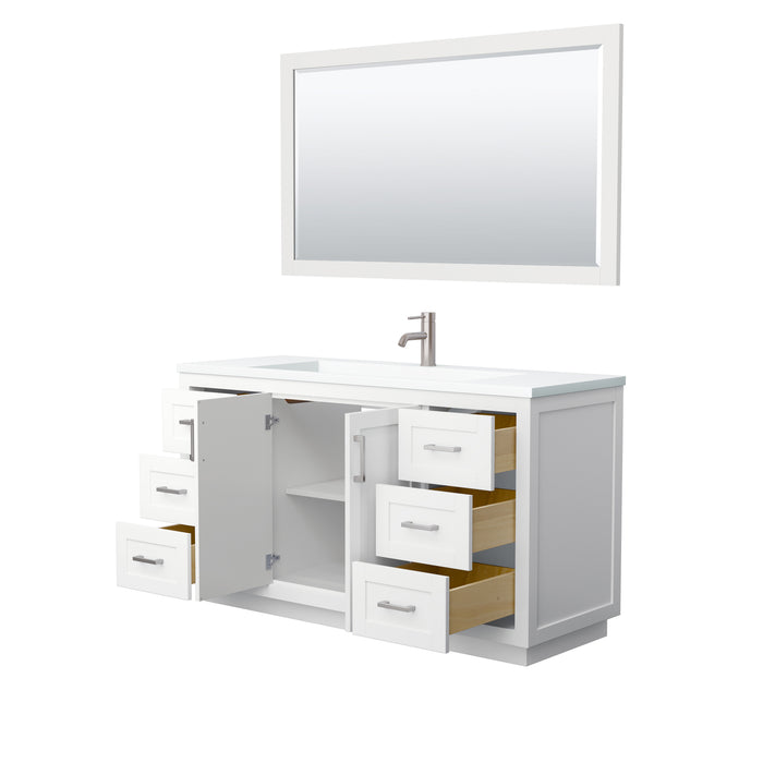 Wyndham Collection Miranda 60 Inch Single Bathroom Vanity in White, 1.25 Inch Thick Matte White Solid Surface Countertop, Integrated Sink