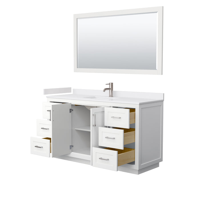 Wyndham Collection Miranda 60 Inch Single Bathroom Vanity in White, White Cultured Marble Countertop, Undermount Square Sink