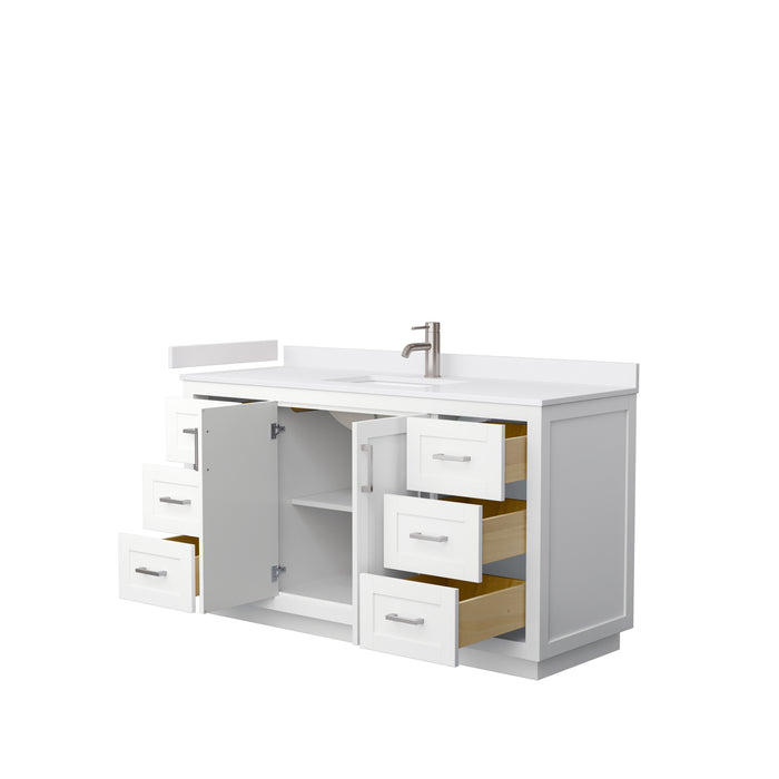 Wyndham Collection Miranda 60 Inch Single Bathroom Vanity in White, White Cultured Marble Countertop, Undermount Square Sink