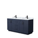 Wyndham Collection Miranda 66 Inch Double Bathroom Vanity in Dark Blue, White Carrara Marble Countertop, Undermount Square Sinks