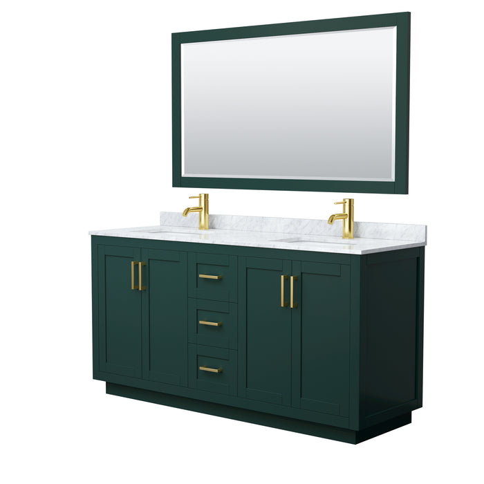 Wyndham Collection Miranda 66 Inch Double Bathroom Vanity in Green, White Carrara Marble Countertop, Undermount Square Sinks