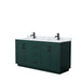 Wyndham Collection Miranda 66 Inch Double Bathroom Vanity in Green, White Carrara Marble Countertop, Undermount Square Sinks