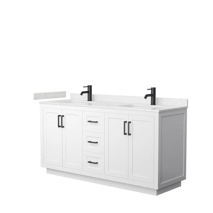 Wyndham Collection Miranda 66 Inch Double Bathroom Vanity in White, Carrara Cultured Marble Countertop, Undermount Square Sinks