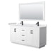 Wyndham Collection Miranda 66 Inch Double Bathroom Vanity in White, White Cultured Marble Countertop, Undermount Square Sinks