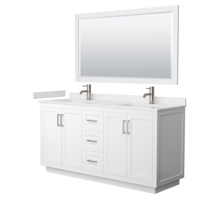 Wyndham Collection Miranda 66 Inch Double Bathroom Vanity in White, Carrara Cultured Marble Countertop, Undermount Square Sinks