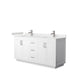 Wyndham Collection Miranda 66 Inch Double Bathroom Vanity in White, Carrara Cultured Marble Countertop, Undermount Square Sinks