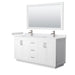 Wyndham Collection Miranda 66 Inch Double Bathroom Vanity in White, White Cultured Marble Countertop, Undermount Square Sinks