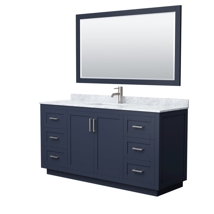 Wyndham Collection Miranda 66 Inch Single Bathroom Vanity in Dark Blue, White Carrara Marble Countertop, Undermount Square Sink