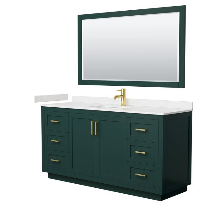 Wyndham Collection Miranda 66 Inch Single Bathroom Vanity in Green, Carrara Cultured Marble Countertop, Undermount Square Sink