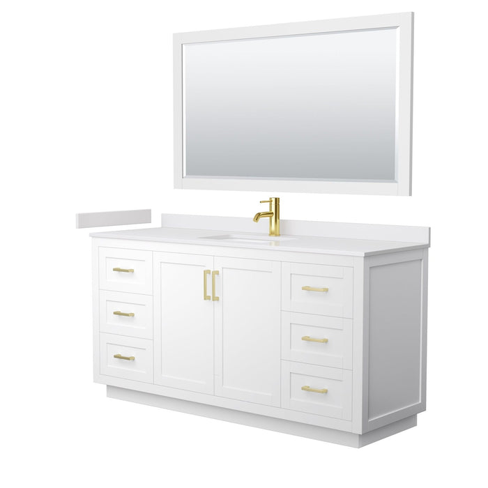 Wyndham Collection Miranda 66 Inch Single Bathroom Vanity in White, White Cultured Marble Countertop, Undermount Square Sink