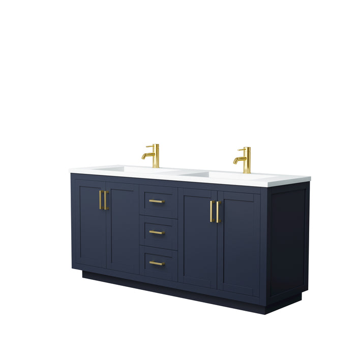 Wyndham Collection Miranda 72 Inch Double Bathroom Vanity in Dark Blue, 1.25 Inch Thick Matte White Solid Surface Countertop, Integrated Sinks