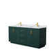 Wyndham Collection Miranda 72 Inch Double Bathroom Vanity in Green, White Carrara Marble Countertop, Undermount Square Sinks