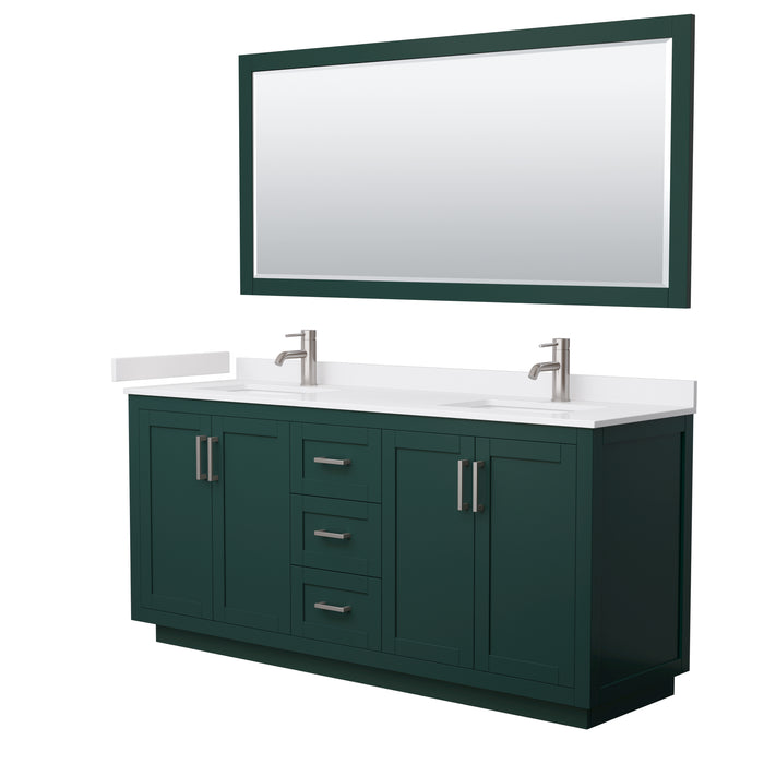 Wyndham Collection Miranda 72 Inch Double Bathroom Vanity in Green, White Cultured Marble Countertop, Undermount Square Sinks