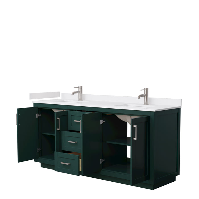 Wyndham Collection Miranda 72 Inch Double Bathroom Vanity in Green, White Cultured Marble Countertop, Undermount Square Sinks